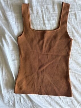 The Workshop Ribbed Square-Neck Tank Top in Warm Brown